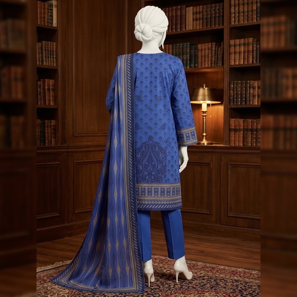 Zainab Chottani Dhanak Embroidered 3-Piece Suit - Blue view 3