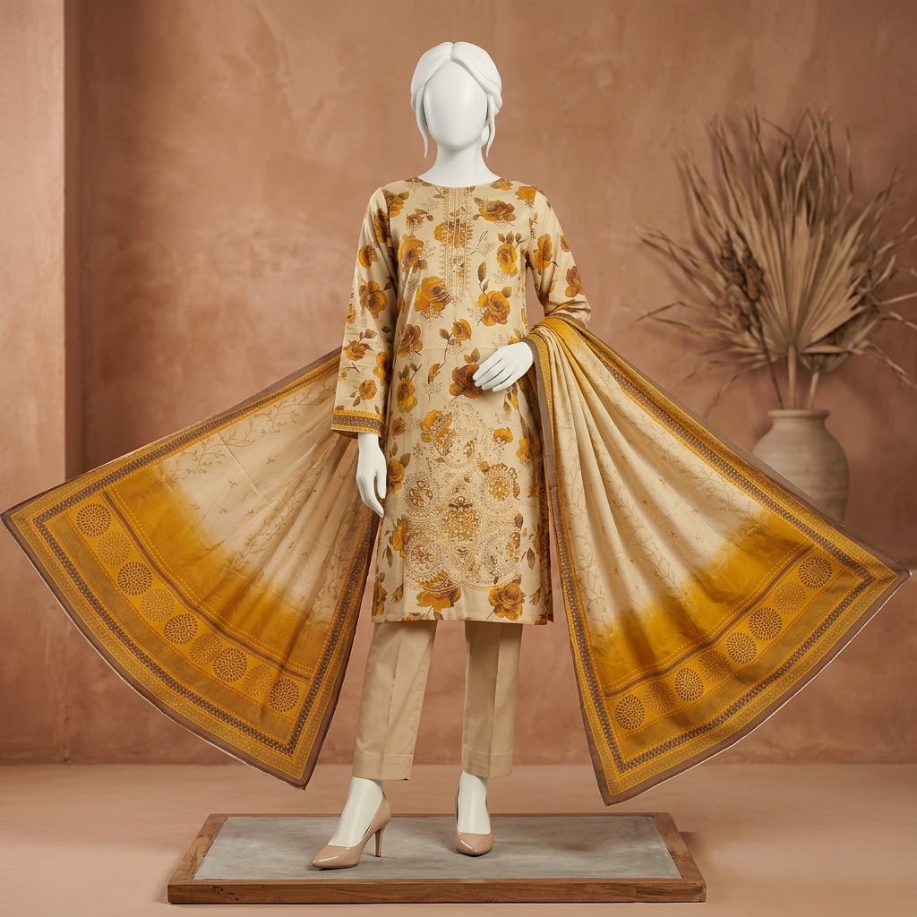 Dhanak Embroidered 3-Piece Suit Maria.B replica