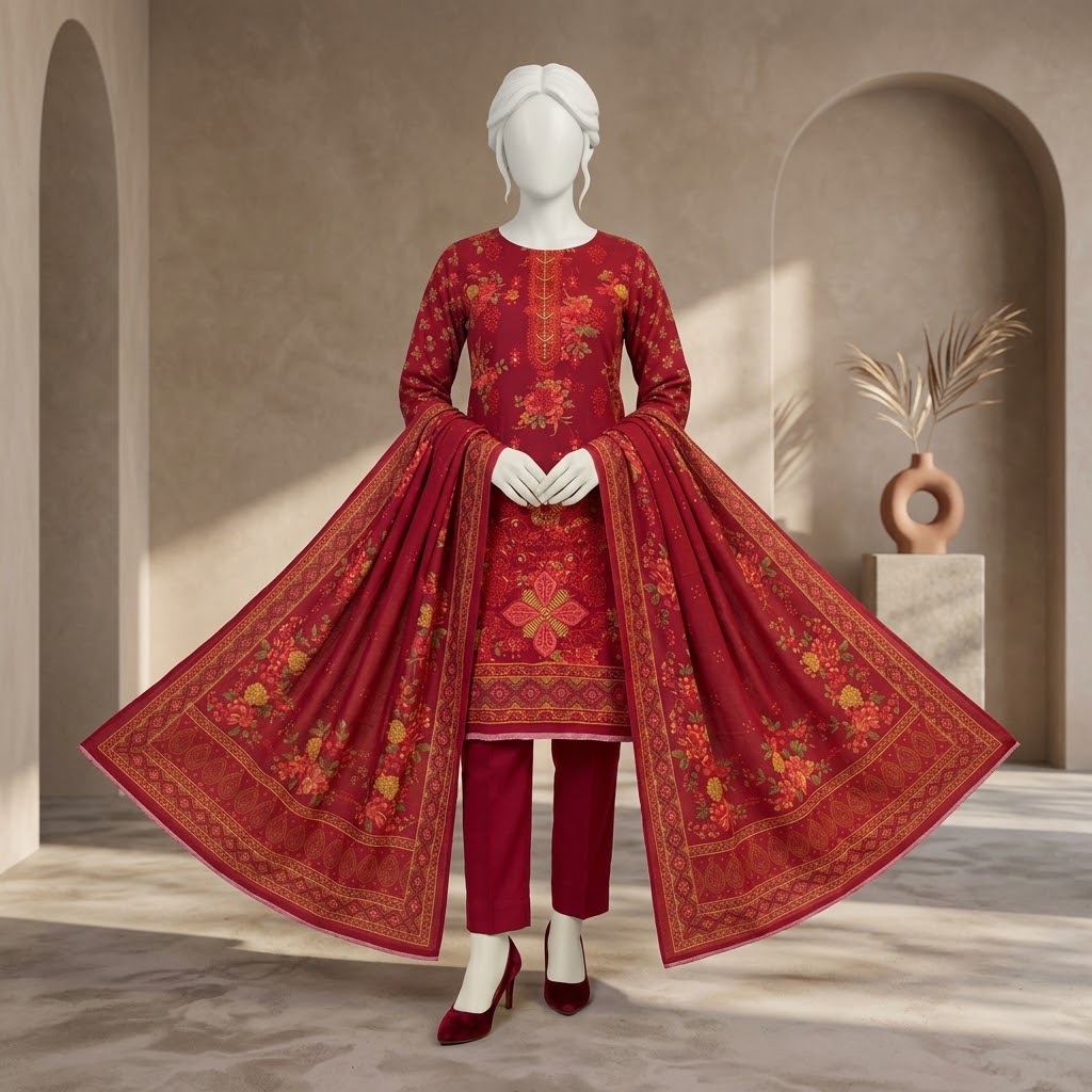 Baroque Embroidered Dhanak 3-Piece Unstitched Suit | Luxury Winter Collection view 3