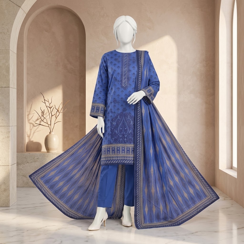 Zainab Chottani Dhanak Embroidered 3-Piece Suit - Blue