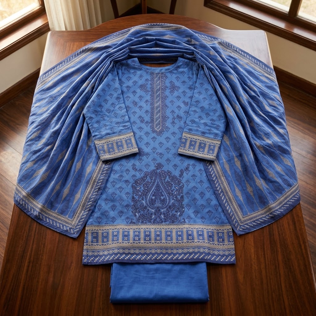 Zainab Chottani Dhanak Embroidered 3-Piece Suit - Blue view 2
