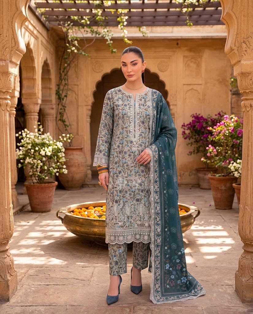 Dhanak 3-Piece Embroidered Suit view 3
