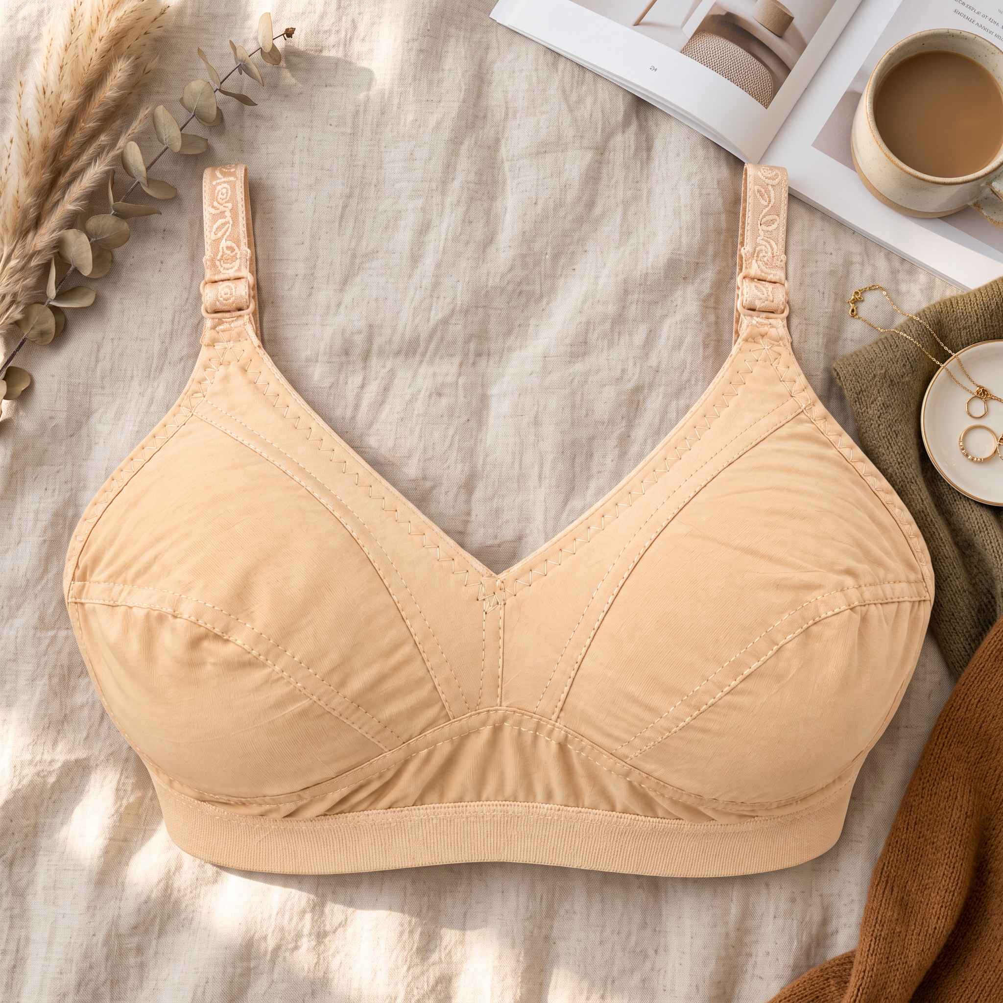 Pack of 3 Premium Comfort Cotton Bra – Plain & Embroidered Design view 4