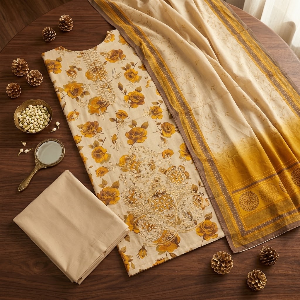 Dhanak Embroidered 3-Piece Suit Maria.B replica view 3