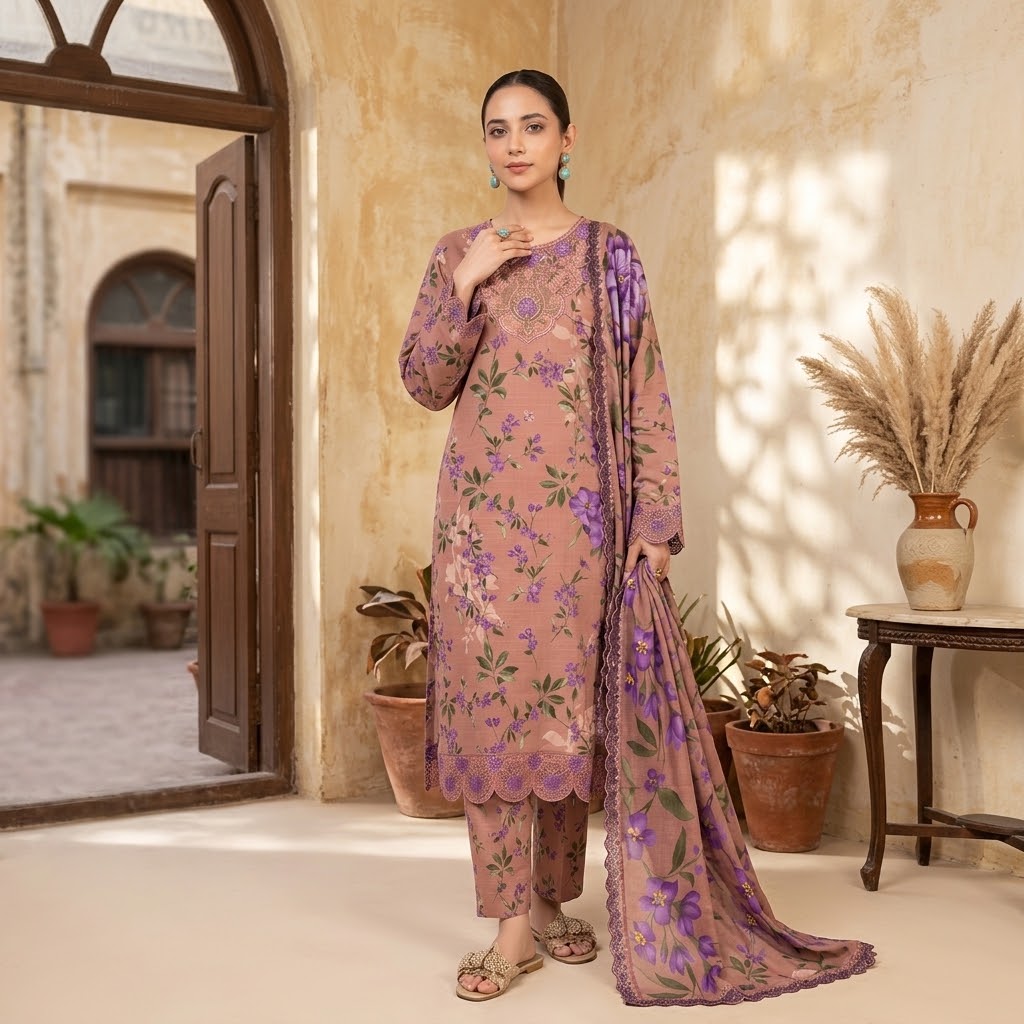 IZNIK Embroidered Digital Printed Khaddar 3-Piece Suit view 3