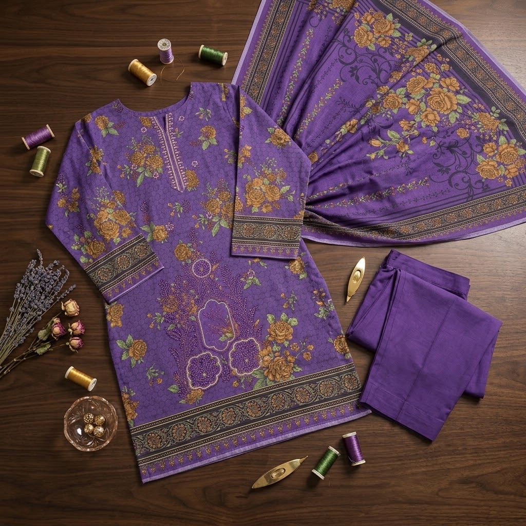 Dhanak Embroidered 3-Piece Suit - Maria.B replica view 2