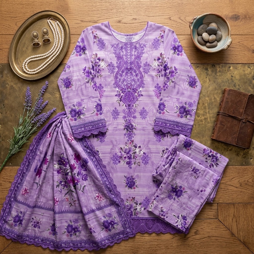 So Kamal 3-piece Embroidered Digital Printed Khaddar 3 pc Suit view 2