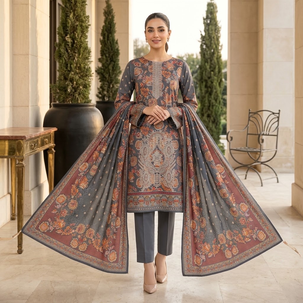 Premium Dhanak 3-Piece Unstitched Suit | Embroidered Winter Collection