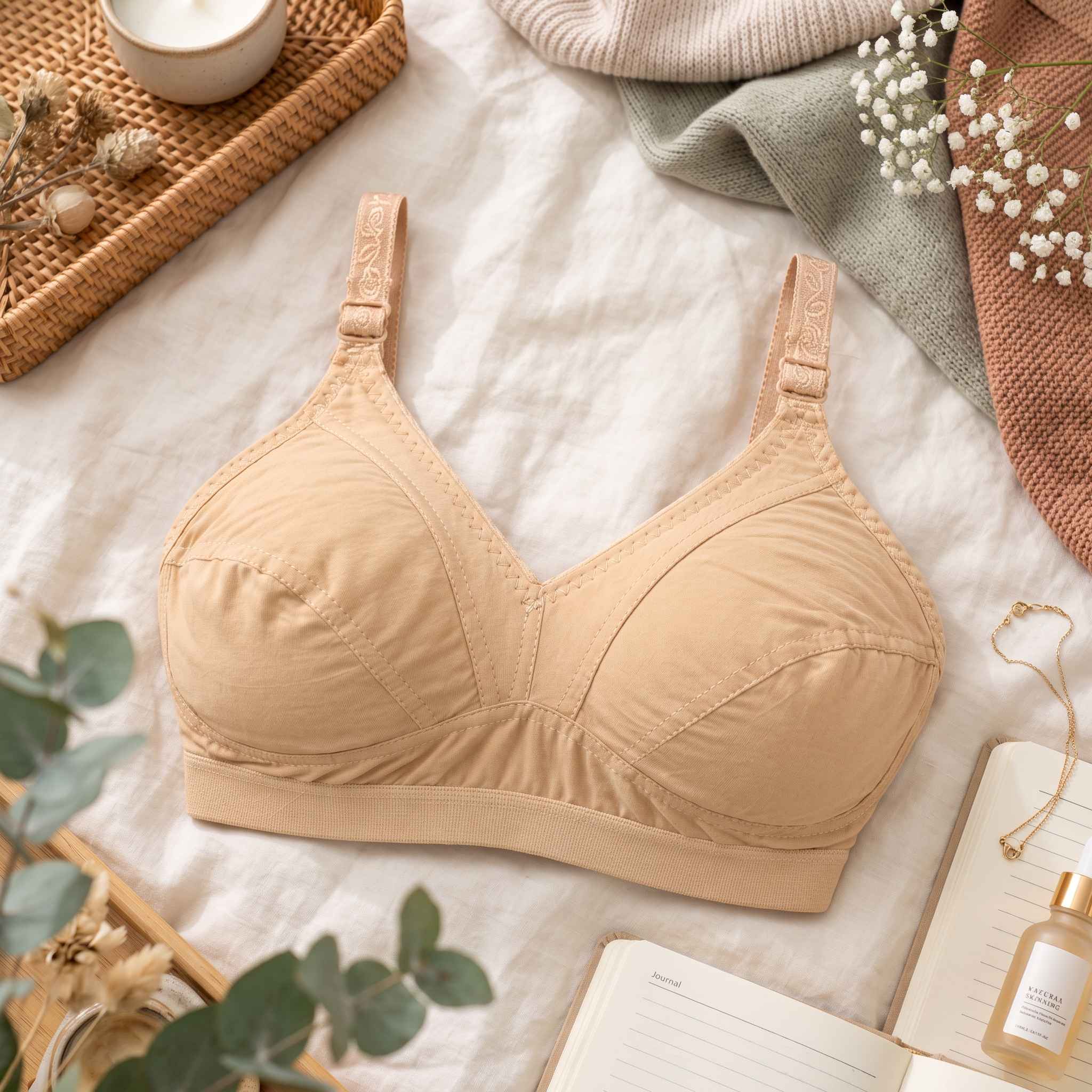 Pack of 3 Premium Comfort Cotton Bra – Plain & Embroidered Design view 3