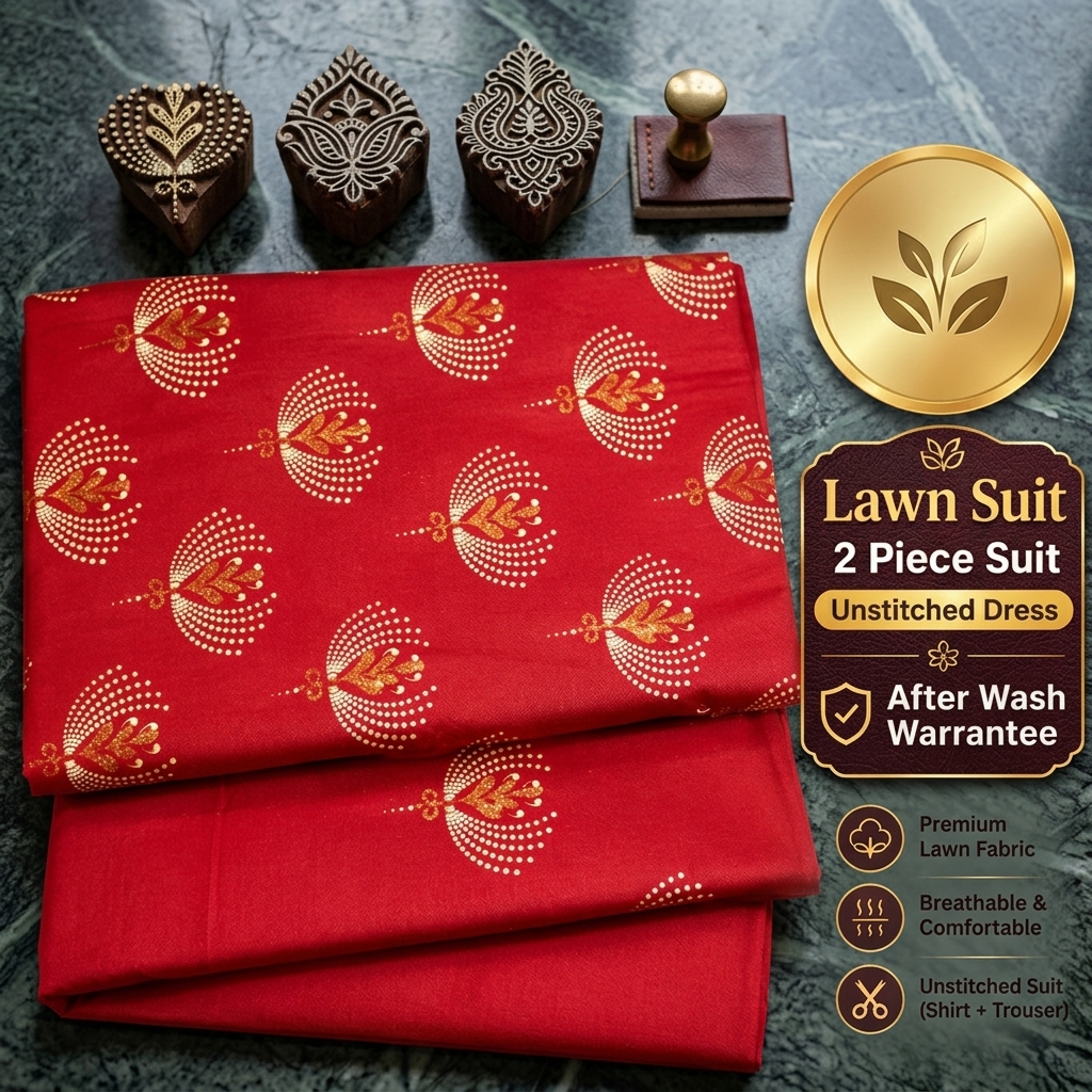 Premium Lawn 2 Piece Unstitched Suit With Printed Shirt And Plain Trouser For Women