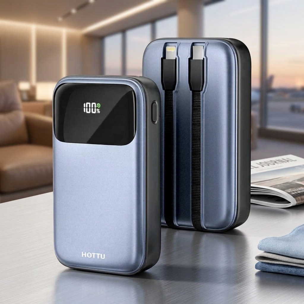 HOTTU HT09 Mini Surge Power Bank – 10000mAh, 22.5W Fast Charging & Built-in Cables view 2