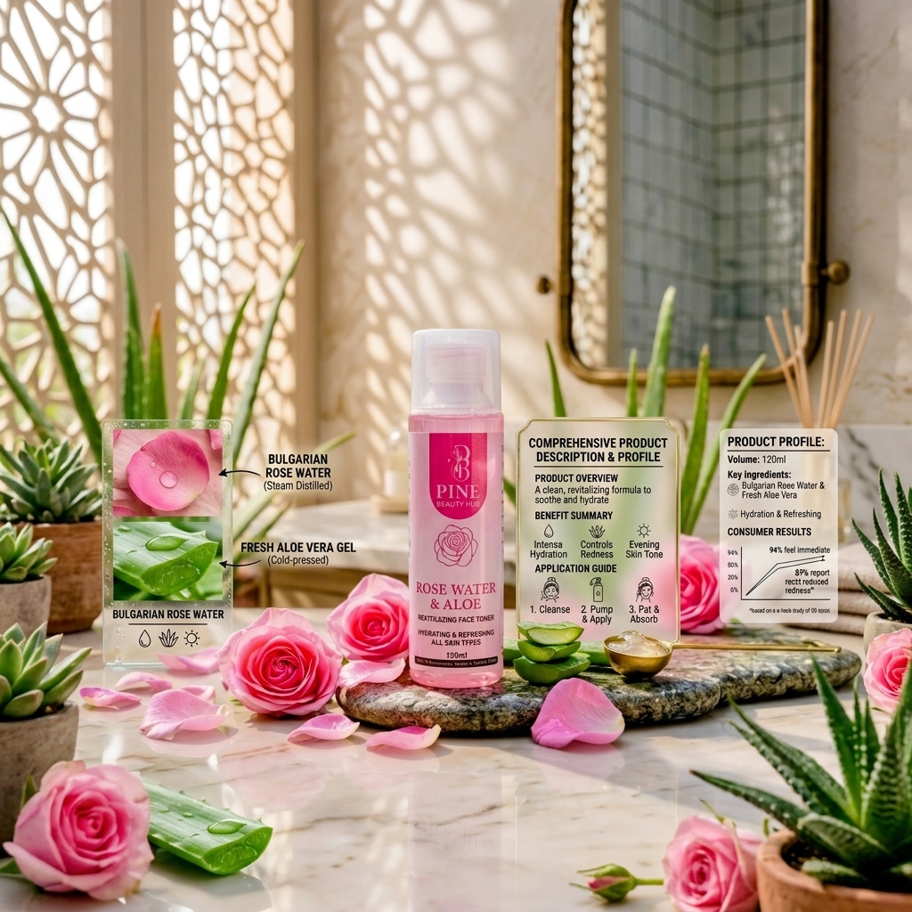 Rose Water & Aloe Revitalizing Face Toner - 120ml | Hydrating & Refreshing Facial Mist for All Skin Types