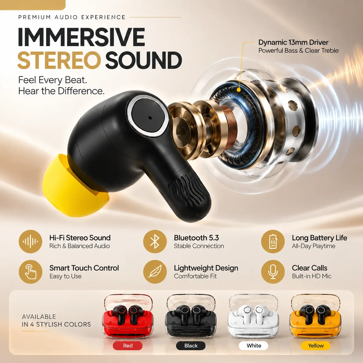 Buds Pro 6 Wireless Earbuds - ANC/ENC | Random Color view 5