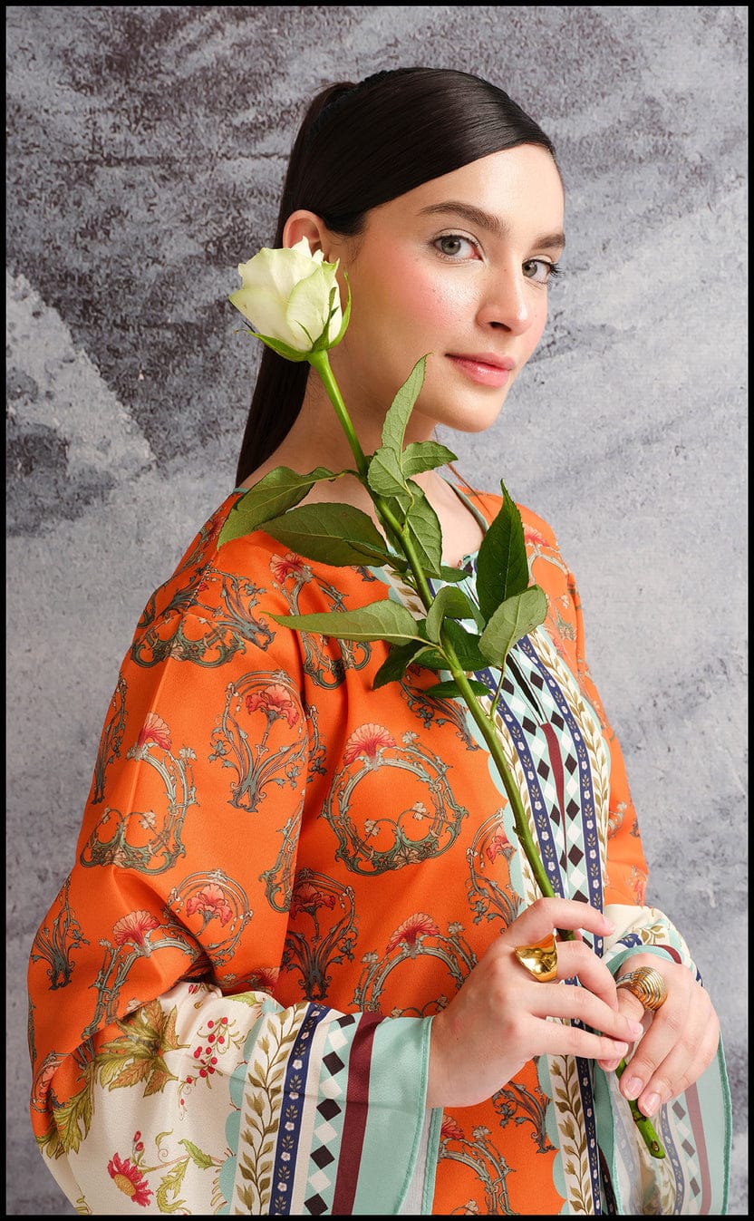 Orange Digital Printed Swiss Lawn Co-ord Set