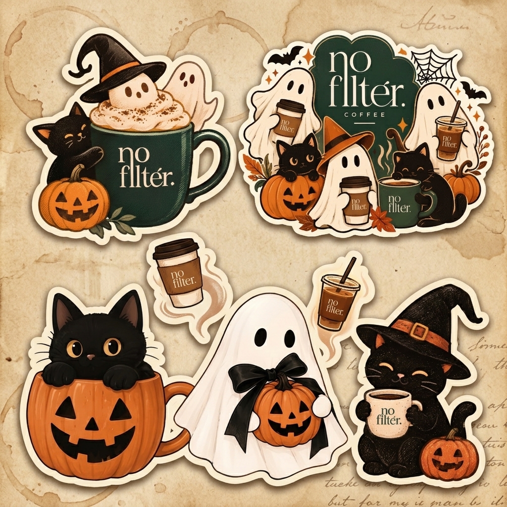 Halloween No Filter Ghost & Cat Stickers