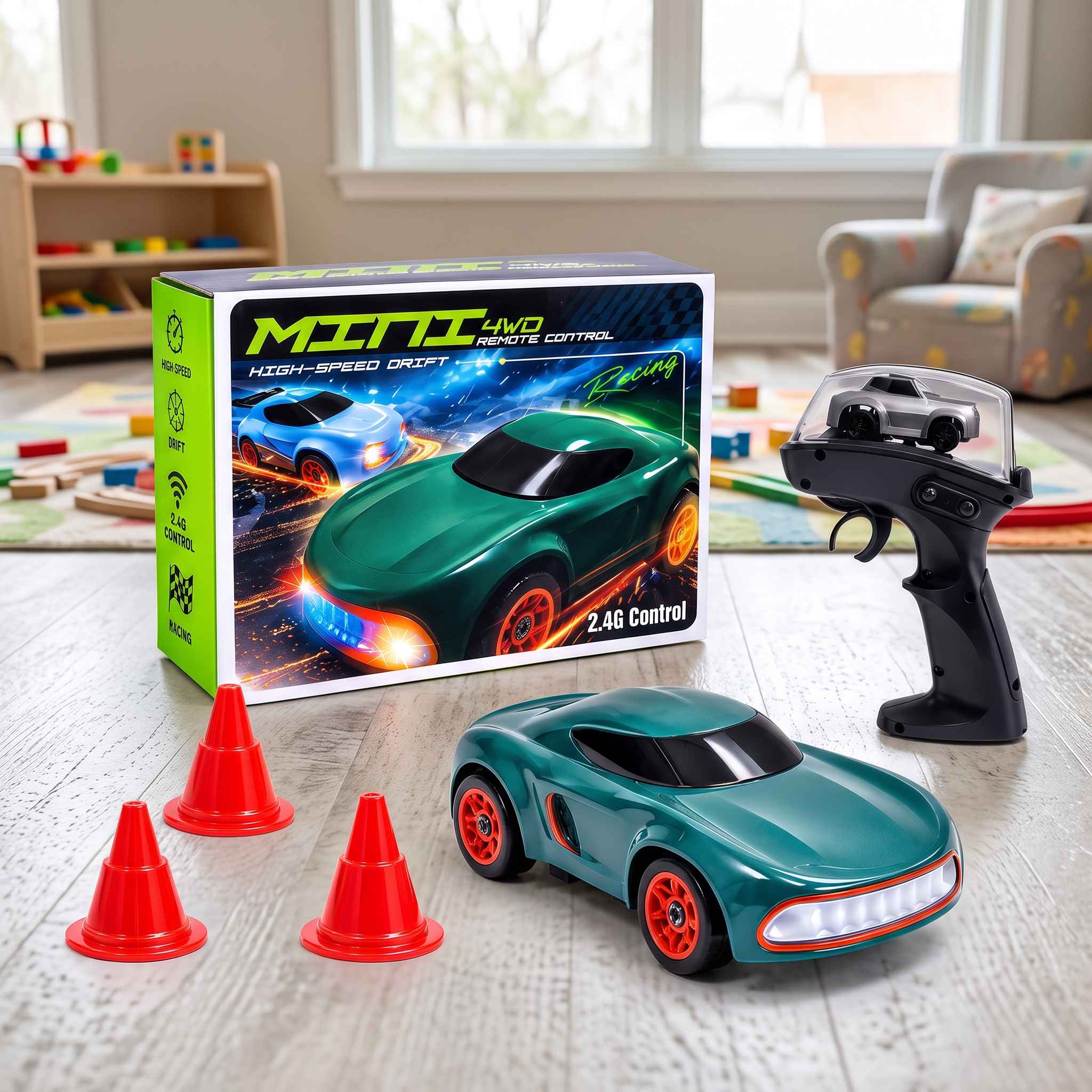 Mini Desktop Drift RC Car 1/64 Scale 4WD view 2
