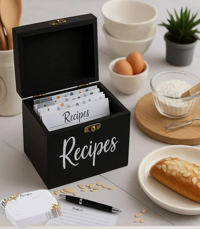 Wooden Recipe Box with 50 Cards (Black & Brown Random Color) view 4