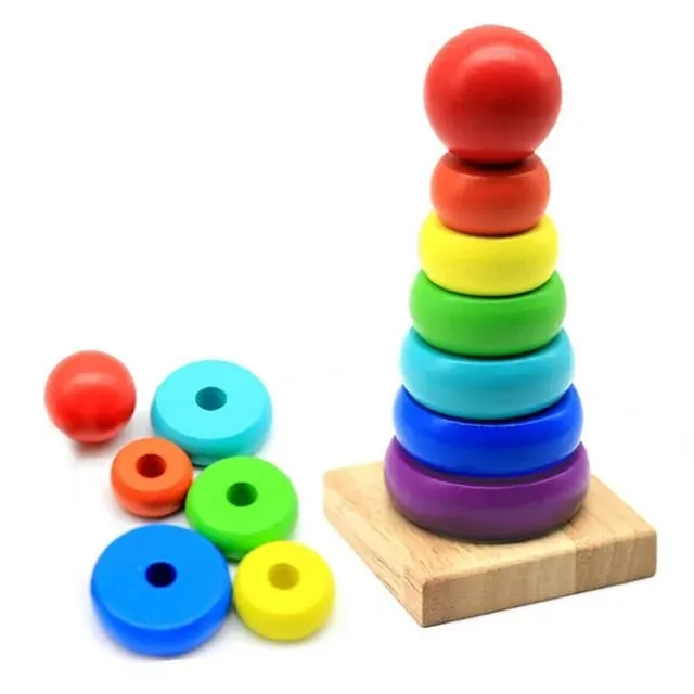 Wooden Rainbow Tower Stacking Toy for Kids – Colorful Educational Building Blocks