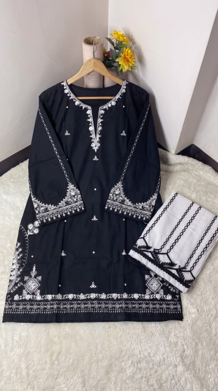 Embroidered Soft Cotton 2-Piece Suit Apparel Accessory For Women's