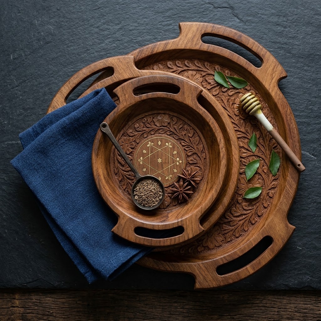 Wooden Carving Plate Bring rustic elegance and artisanal charm to your home with the Wooden Carving Plate Set of 3. view 4