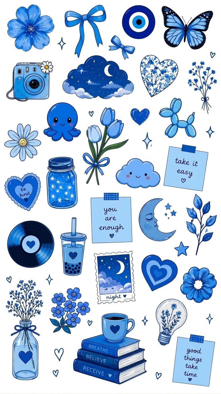 Cute Blue Aesthetic Decorative PVC Sticker