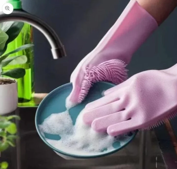Silicone Non Slip Scrubber Dish Washing Gloves, 1 Pair- Multicolor view 3
