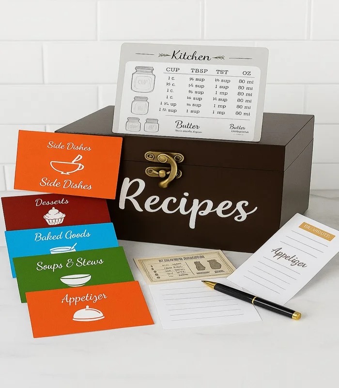 Wooden Recipe Box with 50 Cards (Black & Brown Random Color) view 3