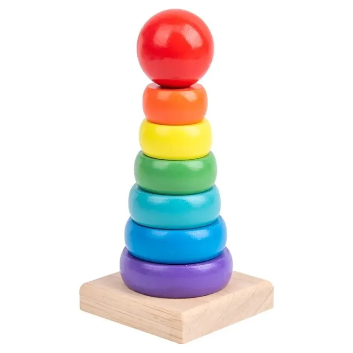 Wooden Rainbow Tower Stacking Toy for Kids – Colorful Educational Building Blocks view 2