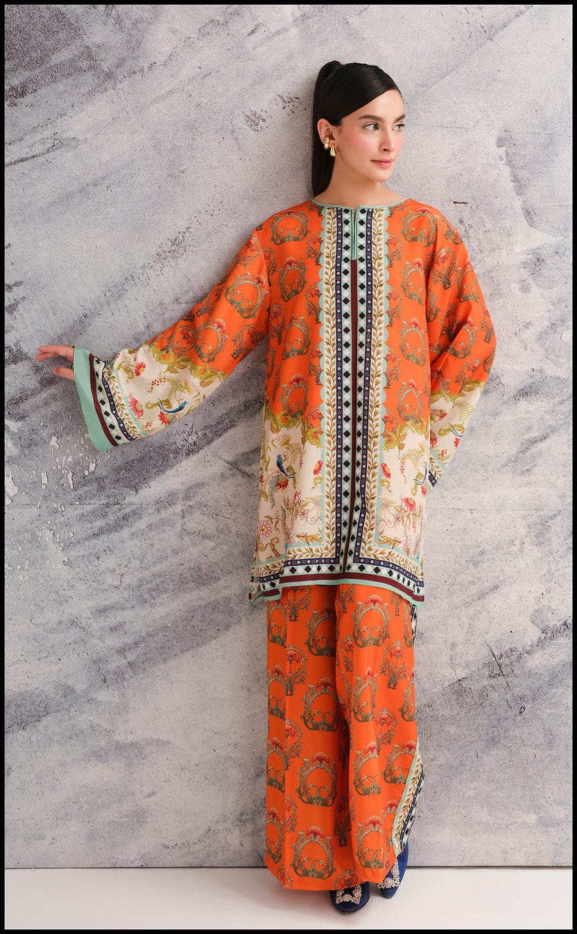 Orange Digital Printed Swiss Lawn Co-ord Set view 4