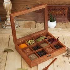 Keep your kitchen organized and your essential spices fresh with the Wooden Spice Box – Premium Sheesham Wood Masala Organizer(12 Slots with Glass Lid) view 3