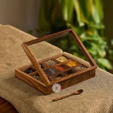 Keep your kitchen organized and your essential spices fresh with the Wooden Spice Box – Premium Sheesham Wood Masala Organizer(12 Slots with Glass Lid) view 4