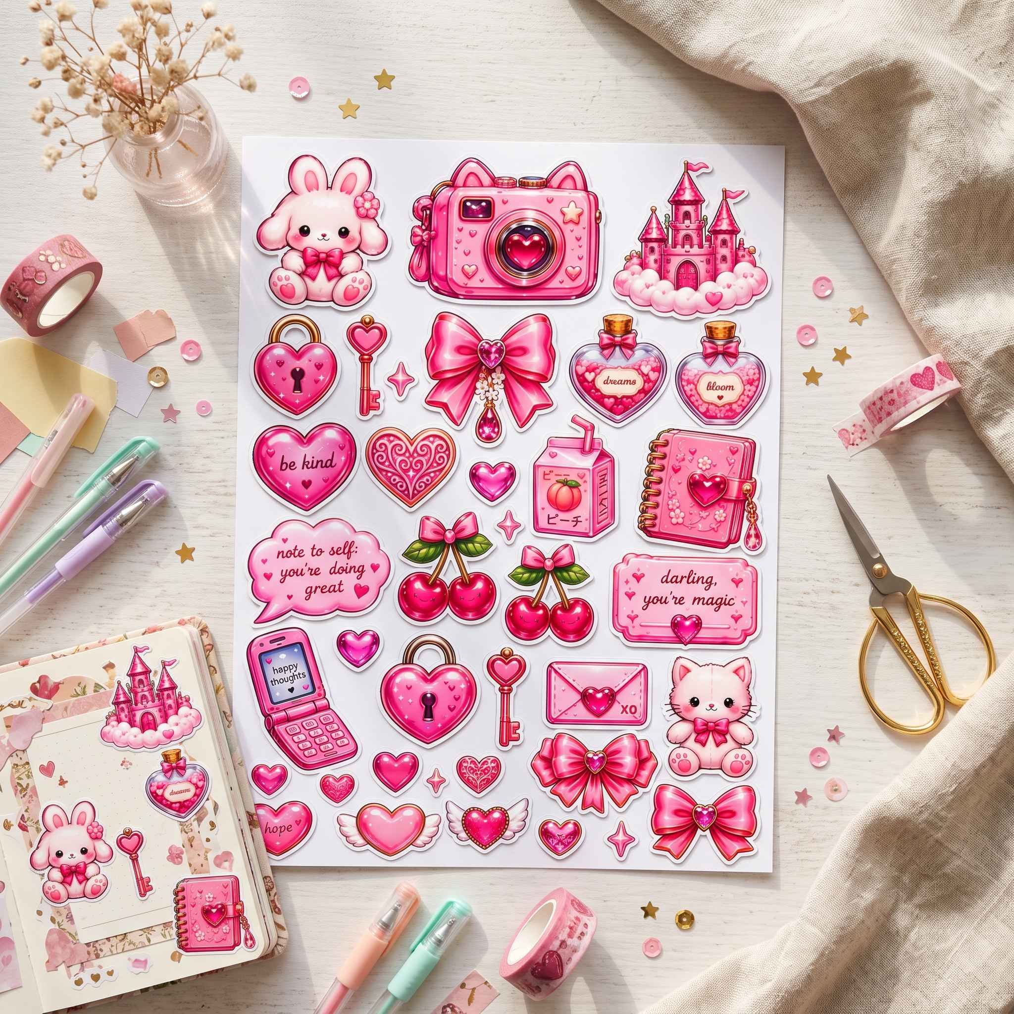 Cute Pink Aesthetic Decorative Sticker Set