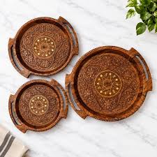 Wooden Carving Plate Bring rustic elegance and artisanal charm to your home with the Wooden Carving Plate Set of 3. view 5