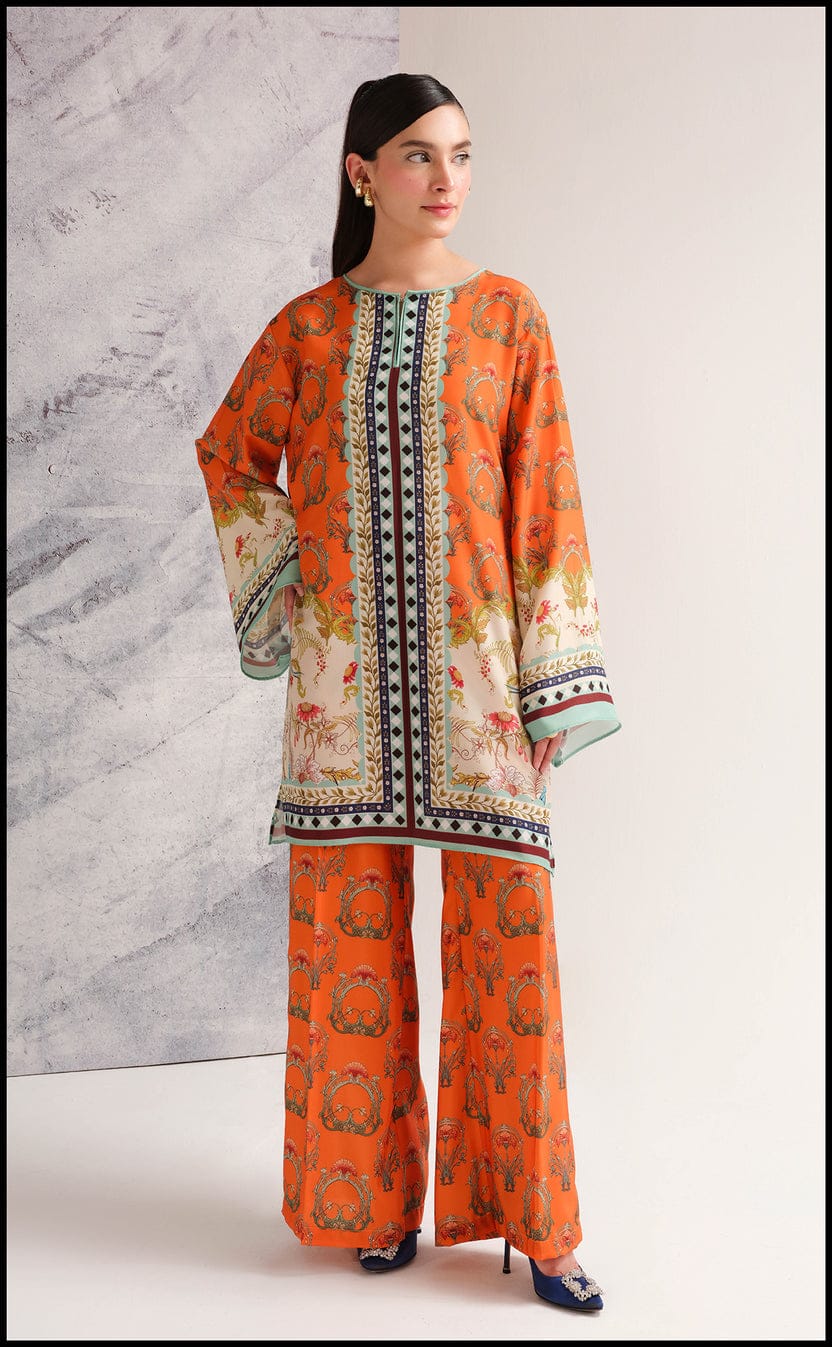 Orange Digital Printed Swiss Lawn Co-ord Set view 3