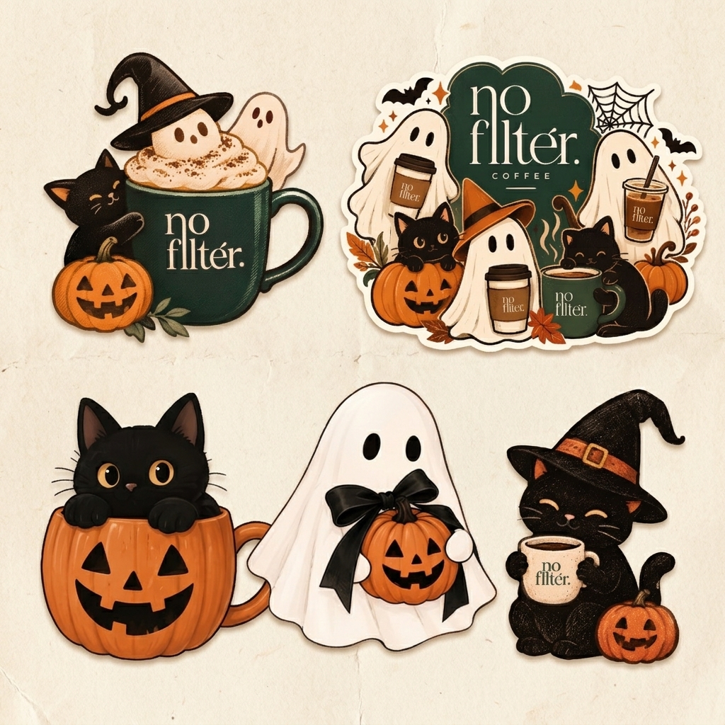 Halloween No Filter Ghost & Cat Stickers view 2
