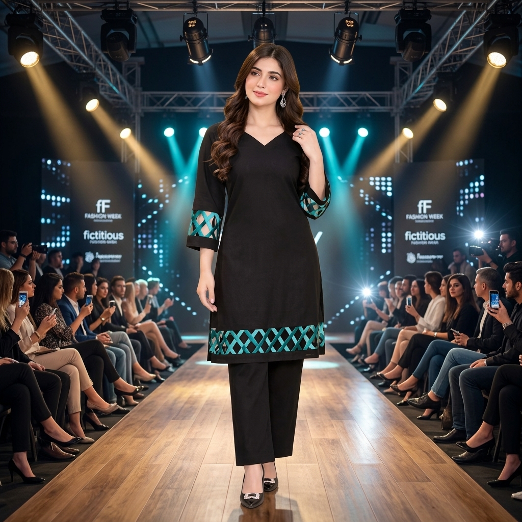 Black Georgette 2-Piece Suit with Teal Lattice Lace Detail – Elegant Women’s Kurta & Trouser Set view 3