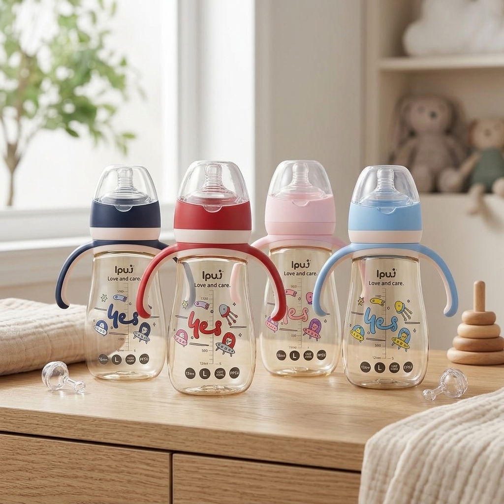 300mL Premium PPSU Baby Feeding Bottle with Handles & Anti-Colic Nipple- wide neck | Random Color view 3