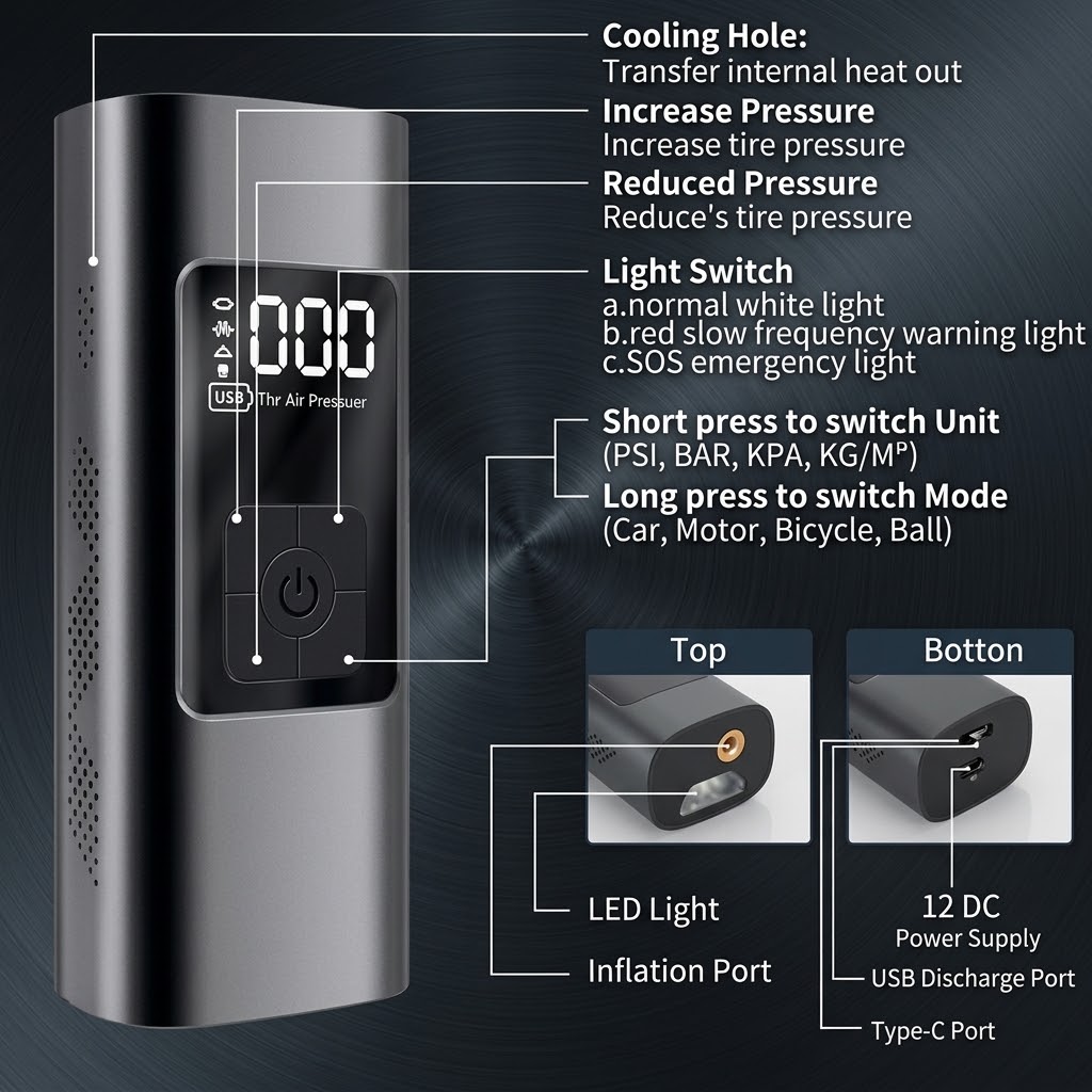 EleSong T03 Portable Electric Air Pump view 2