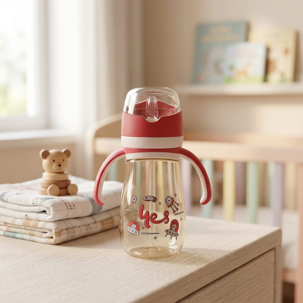 300mL Premium PPSU Baby Feeding Bottle with Handles & Anti-Colic Nipple- wide neck | Random Color