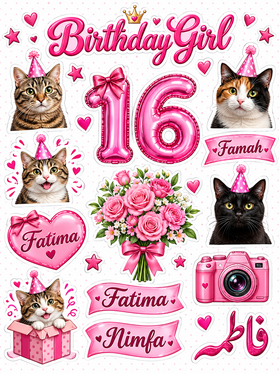 Birthday Girl Sticker Sheet (PVC with Lamination)