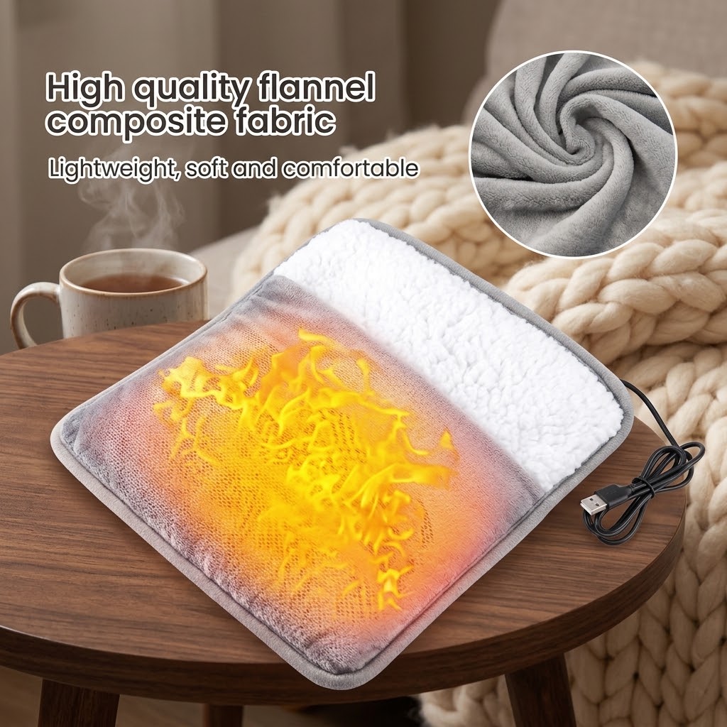 Electric Foot Heating Pad USB Charging Soft Plush Washable Foot Warmer Heater view 3