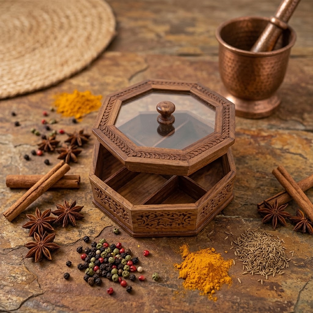 Handcrafted Wooden Dry Fruit Pot – Traditional Carved Storage Jar with Lid view 4