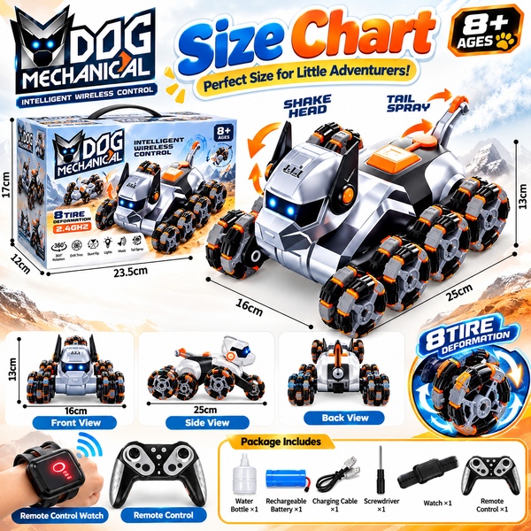 DOG Mechanical RC Stunt Car – 8 Tire Deformation, 360° Rotation, 2.4GHz Wireless Remote Control, Drift & Stunt Flip, LED Lights, Tail Spray Function view 4