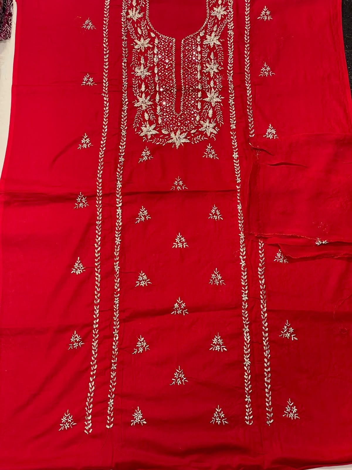 Handmade Silver Gota Work Lawn 3pc Suit With Chiffon Dupatta Fashion Apparel For Women's view 3