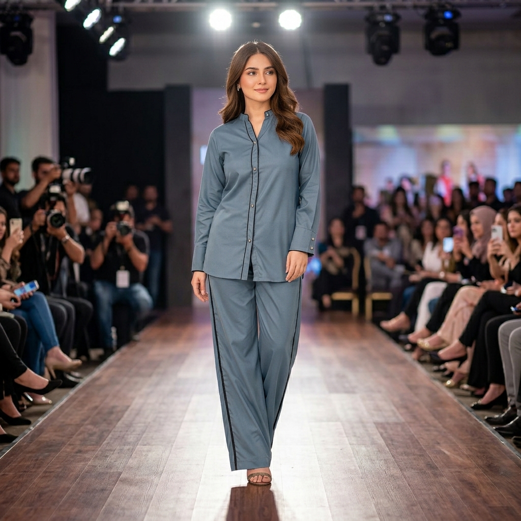Women’s Dusty Blue Georgette 2 Piece Co-Ord Set | Stylish Button-Down Shirt & Matching Trouser view 2