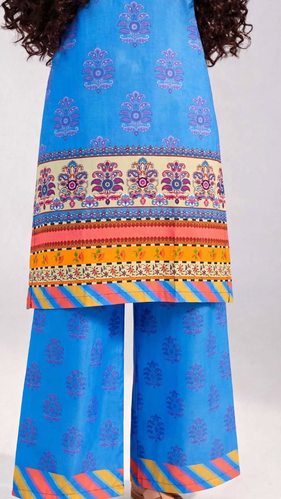 Women’s 2-Piece Pret Stitched Co-Ord Set/Kameez Shalwar Lawn Fabric - Blue view 3