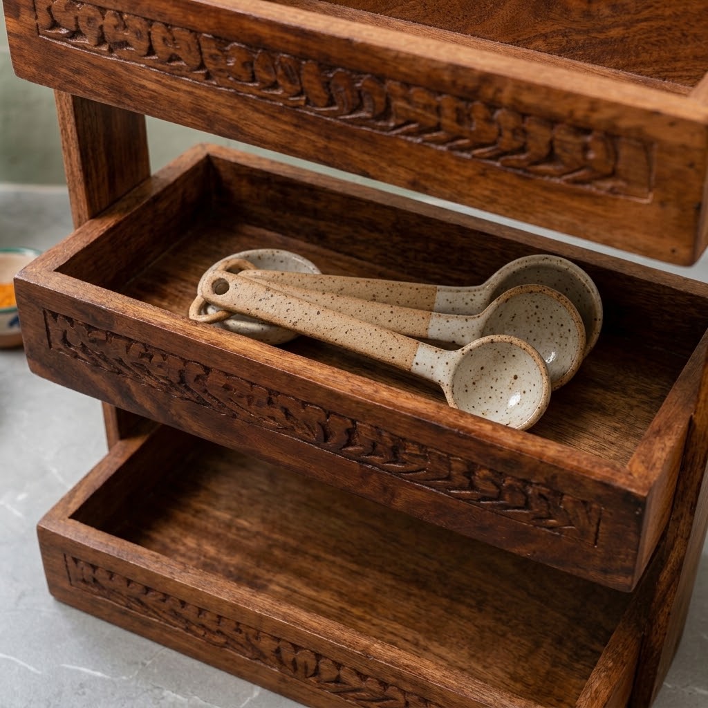 3-Tier Wooden Spoon & Cutlery Stand view 4