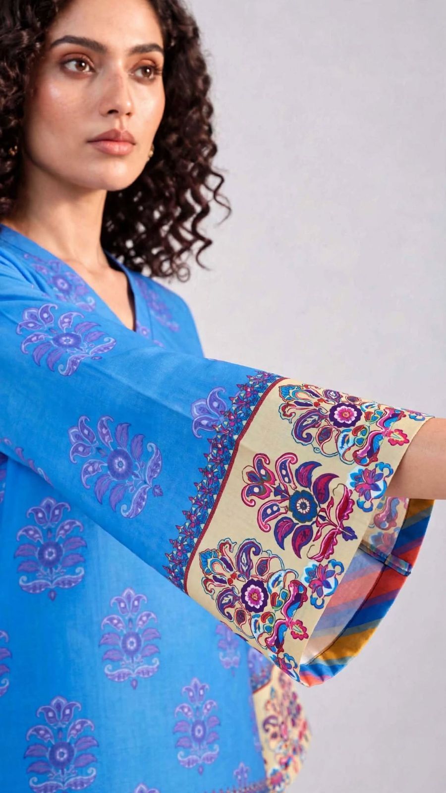 Women’s 2-Piece Pret Stitched Co-Ord Set/Kameez Shalwar Lawn Fabric - Blue view 4