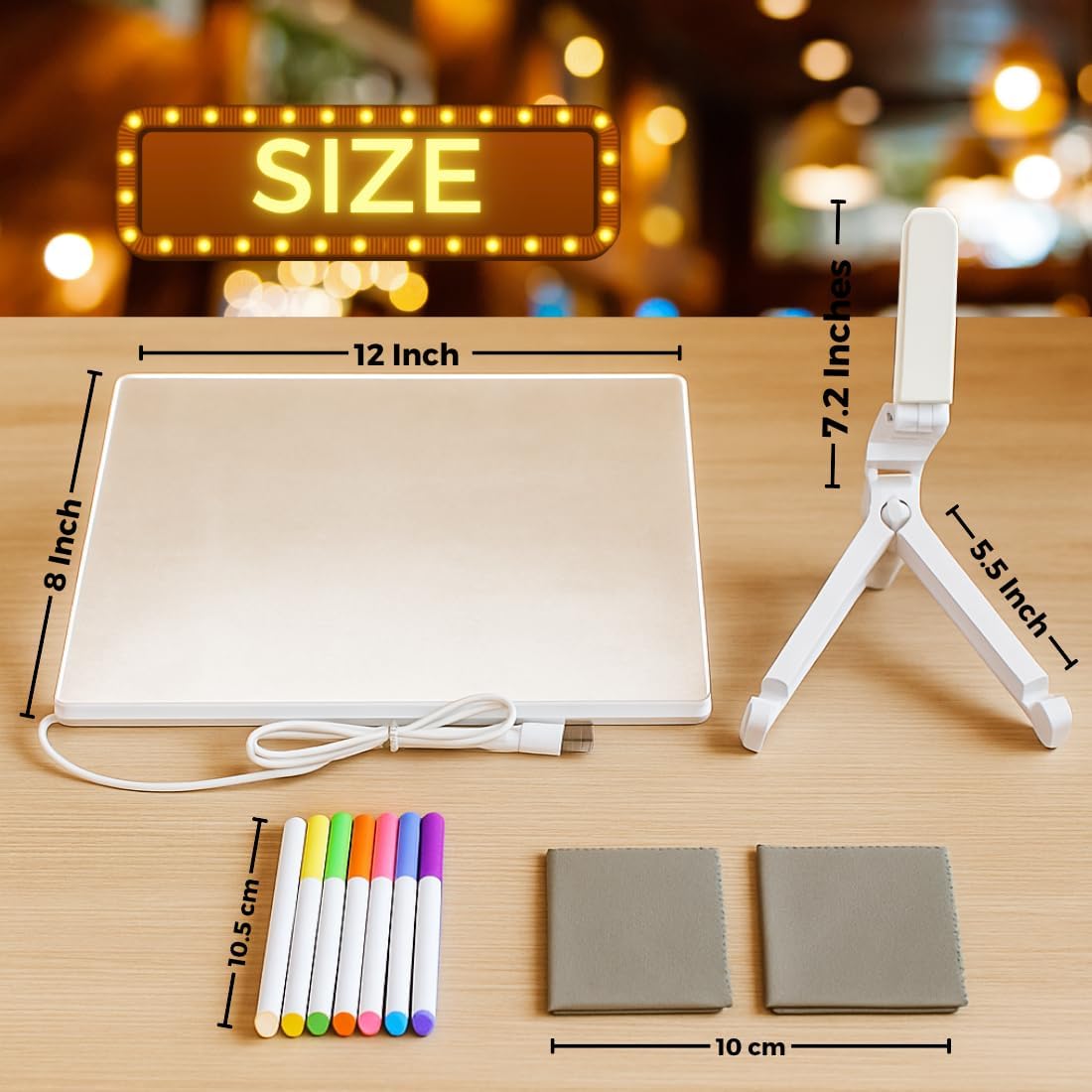 LED Acrylic Writing Pad Dry Erase Board – 12x8 Inch with Tripod Stand & 7 Markers view 3