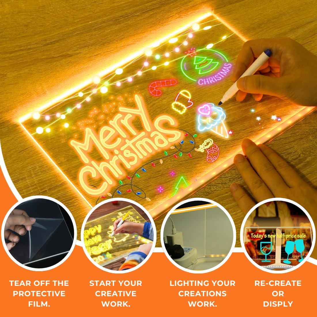 LED Acrylic Writing Pad Dry Erase Board – 12x8 Inch with Tripod Stand & 7 Markers view 2